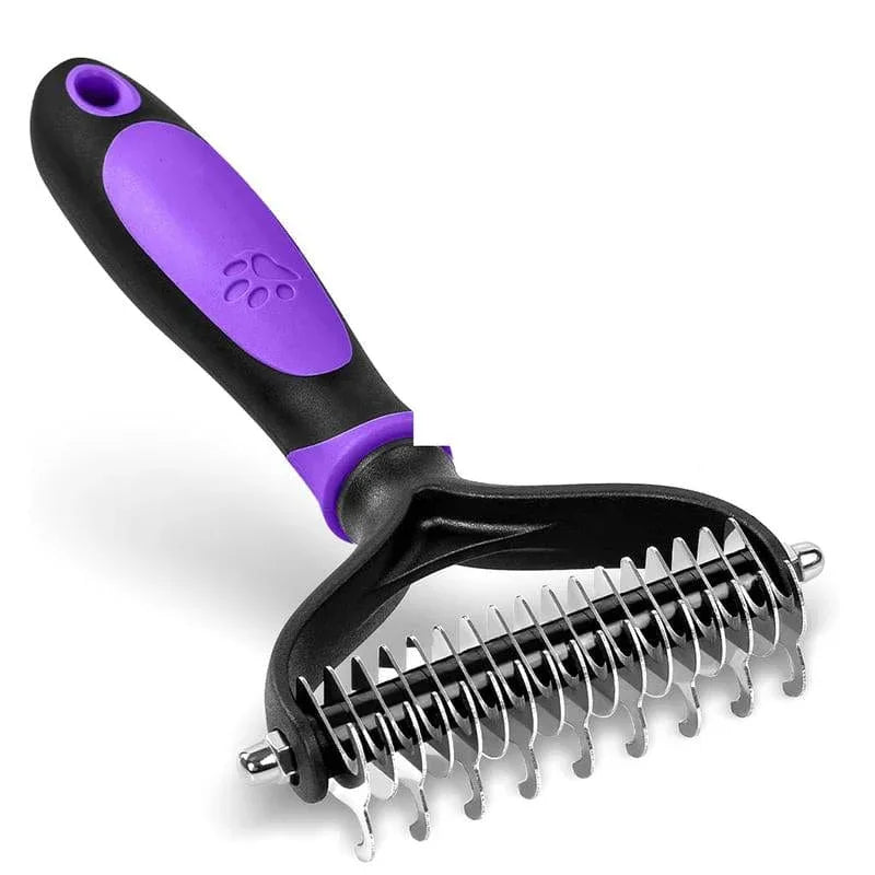 Pet Grooming Brush Double Sided Undercoat Rake for Dogs Cats with 9 Tooth & 17 Tooth Sides for Shedding Dematting & Tangle Removal Blue Plastic Handle - Deshedding Tool