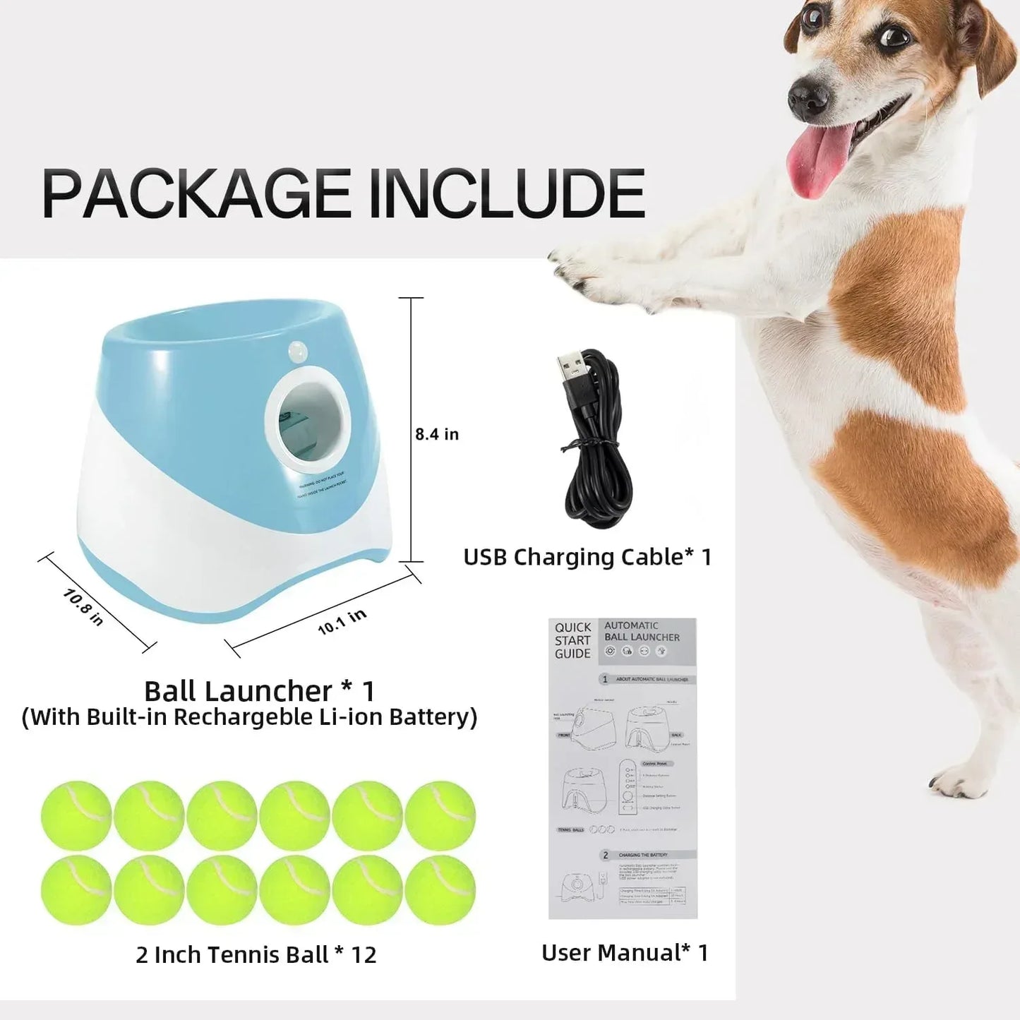 Ball Thrower for Dogs,Interactive Dog Fetch Machine,Automatic Tennis Ball Launcher with 12 Tennis Balls,Dog Ball Thrower Machine with 10-30Ft 3 Launching Distance,For Small Dogs Indoor & Outdoor