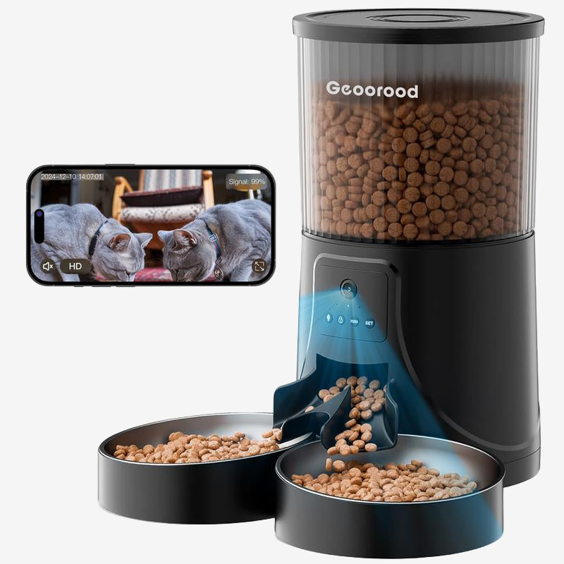 Smart Dual-Bowl Automatic Pet Feeder with Camera | App-Controlled, Stainless Steel, 4L Capacity