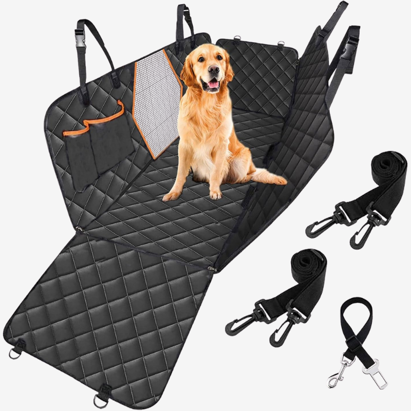 Car Seat Cover Hammock for Dogs with Mesh Window & Storage Pockets, Waterproof & Scratchproof