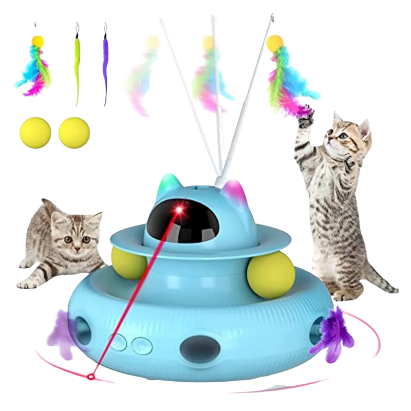 CORNMI Smart Interactive Cat Toy – 4-in-1 Rechargeable Feather & Laser Play, Blue