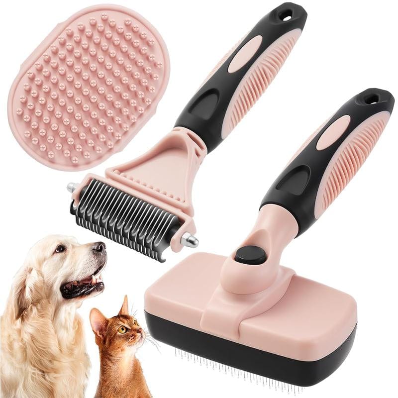 Pet Grooming Brush Double Sided Undercoat Rake for Dogs Cats with 9 Tooth & 17 Tooth Sides for Shedding Dematting & Tangle Removal Blue Plastic Handle - Deshedding Tool