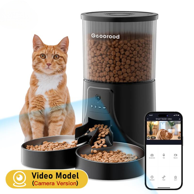 Smart Dual-Bowl Automatic Pet Feeder with Camera | App-Controlled, Stainless Steel, 4L Capacity