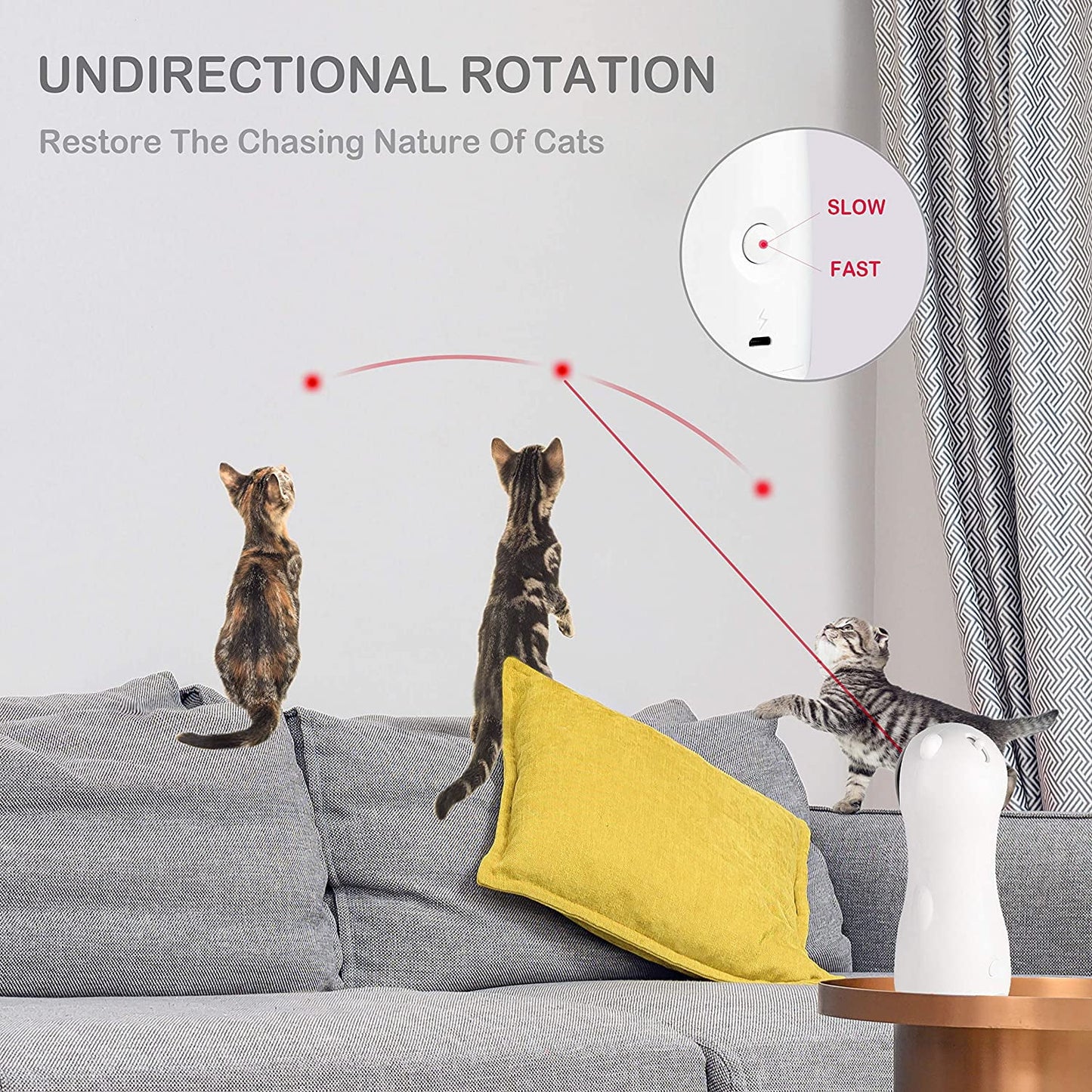 Cat Laser Toy, Pet Laser for Cats USB Charging or AA Battery Operated, Interactive Cat Chase Toy with 5 Rotating Modes - Auto Shut off and Silent - Kitten/Cat Owner'S Gift Idea