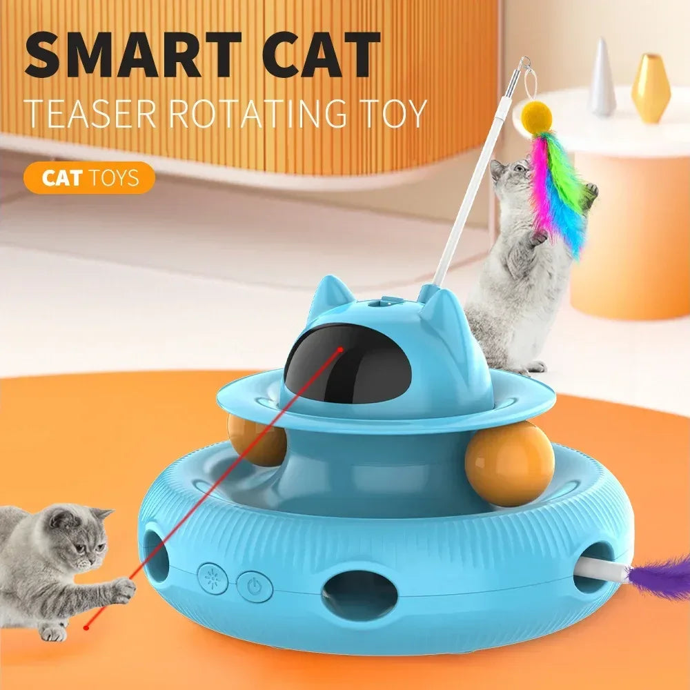 4 in 1 Indoor Interactive Cat Toy Smart Feather Wand USB Rechargeable Teaser Ball Blue
