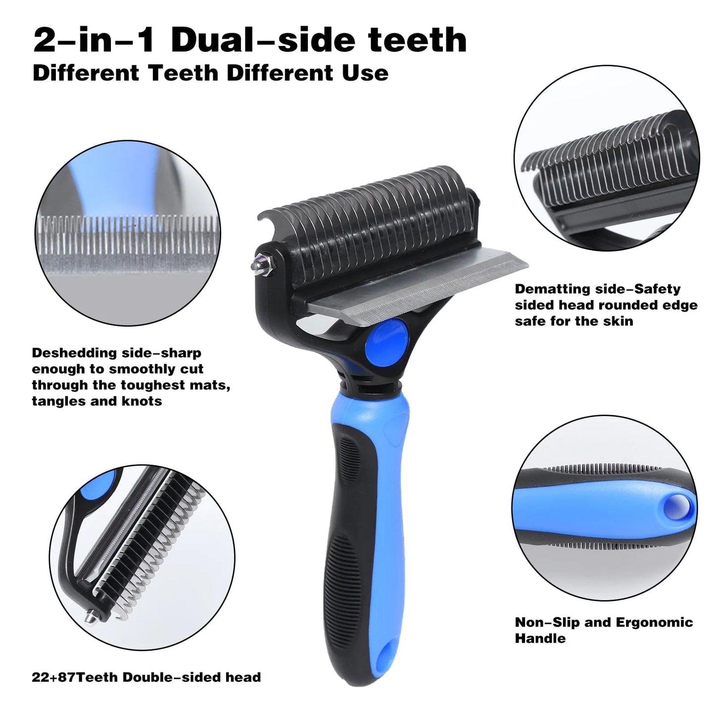 Pet Grooming Brush, 2 in 1 Deshedding Tool & Undercoat Rake Dematting Comb for Small Meduim Large Cats and Dogs
