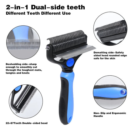Pet Grooming Brush, 2 in 1 Deshedding Tool & Undercoat Rake Dematting Comb for Small Meduim Large Cats and Dogs