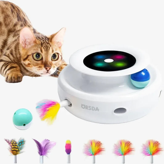 2In1 Interactive Toys for Indoor Cats, Timer Auto On/Off, Cat Toy Balls & Ambush Electronic Cat Mice Toy for Entertainment with 6Pcs Feathers, Dual Power Supplies