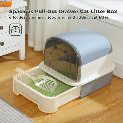 Large Cat Litter Box with Scoop Litter Box with Lid Double-Layer Leak-Proof Litter Box for Cat, Gray