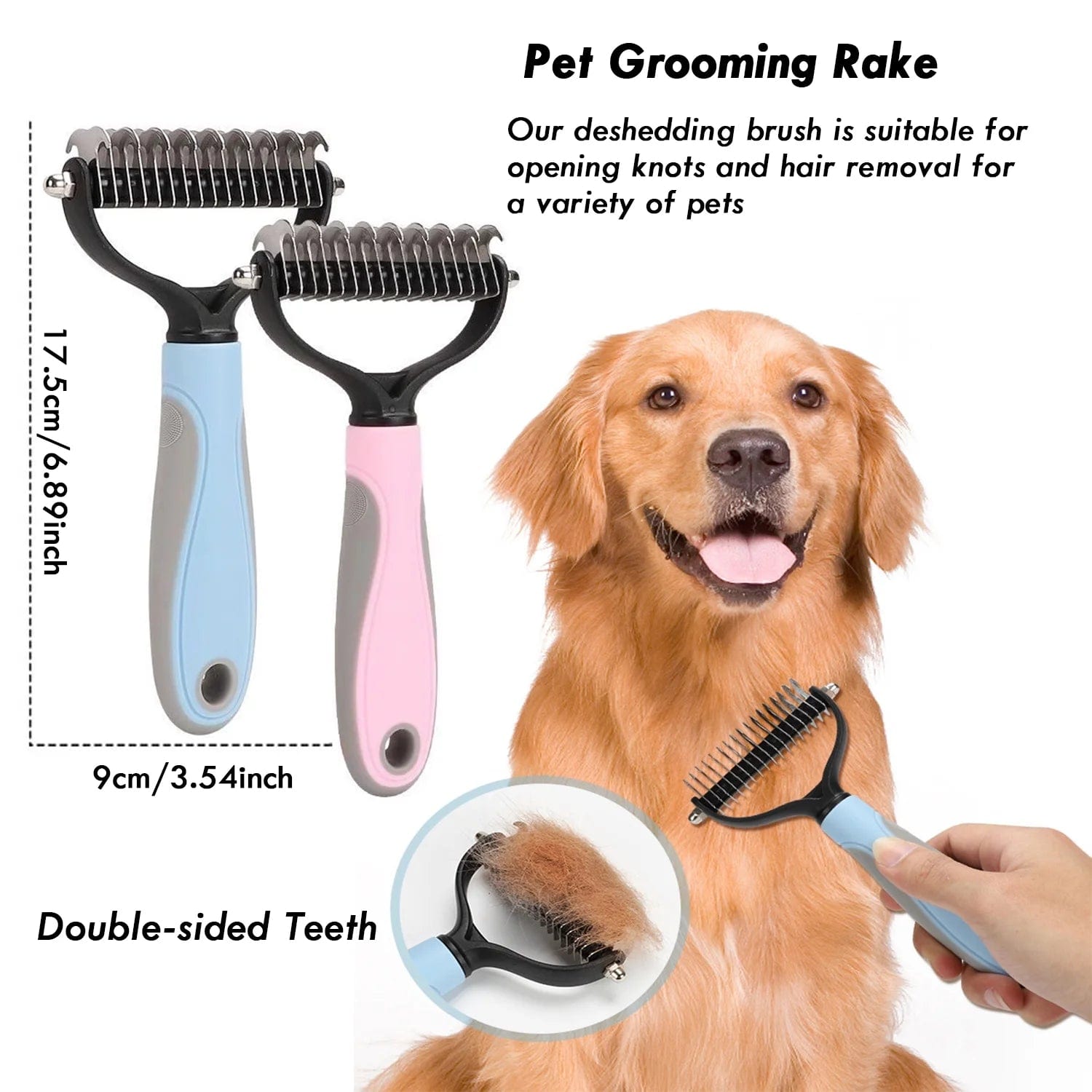 Pet Grooming Brush Kit, 8 Pcs for Shedding & Matted Fur, with Flea Comb and Dog Bath Brush, Cat Dog Brush Grooming Kits, Pink