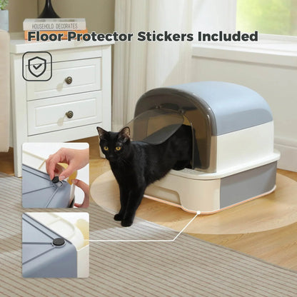 Large Cat Litter Box with Scoop Litter Box with Lid Double-Layer Leak-Proof Litter Box for Cat, Gray