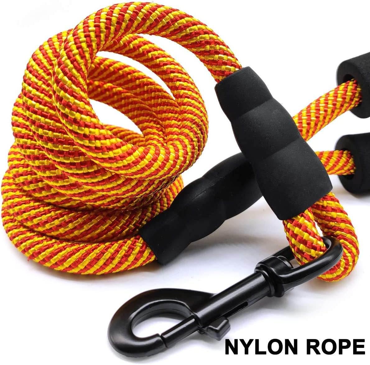 Heavy Duty Rope Dog Leash, 6 FT Nylon Pet Leash, Soft Padded Handle Thick Lead Leashes for Large Medium Dogs (Orange, 1/2" X 6Ft)