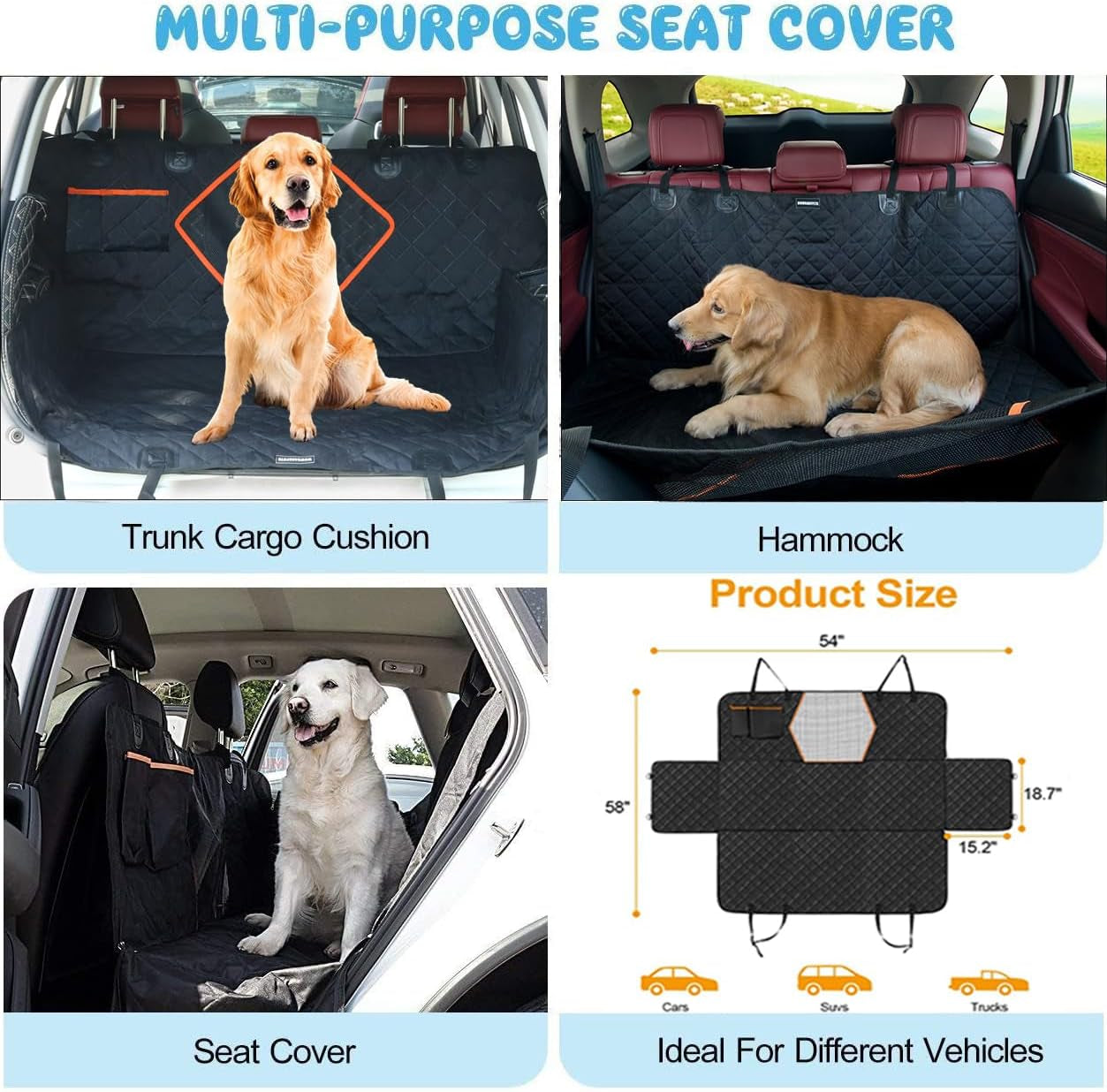 Dog Car Seat Cover for Back Seat,Waterproof Scractchproof Dog Seat Covers with Mesh Visual Window Washable Durable Dog Hammock Seat Covers for Car, Trucks, Suvs, Jeep…
