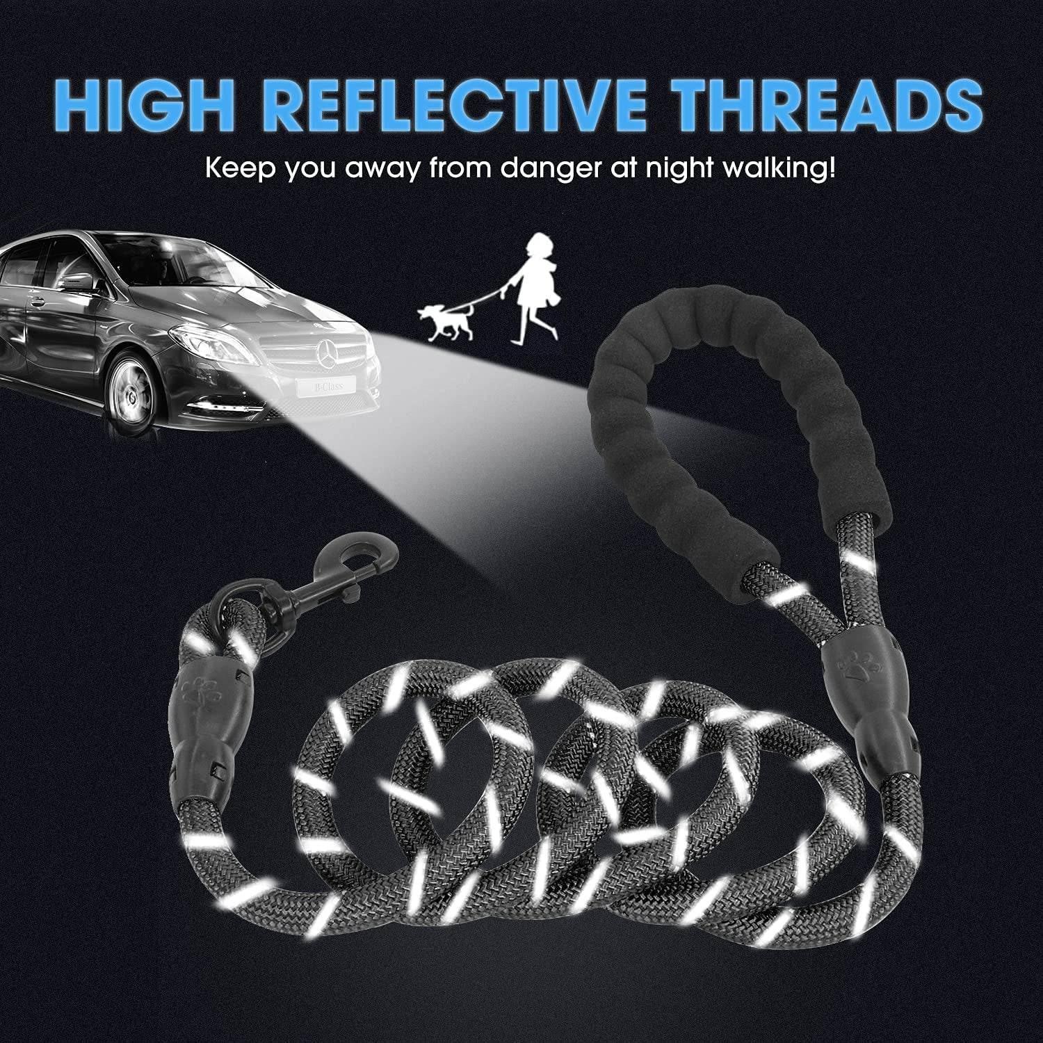 2/4/5/6 FT Dog Leash with Comfortable Padded Handle and Highly Reflective Threads for Small Medium and Large Dogs (5FT-1/2'', Black)