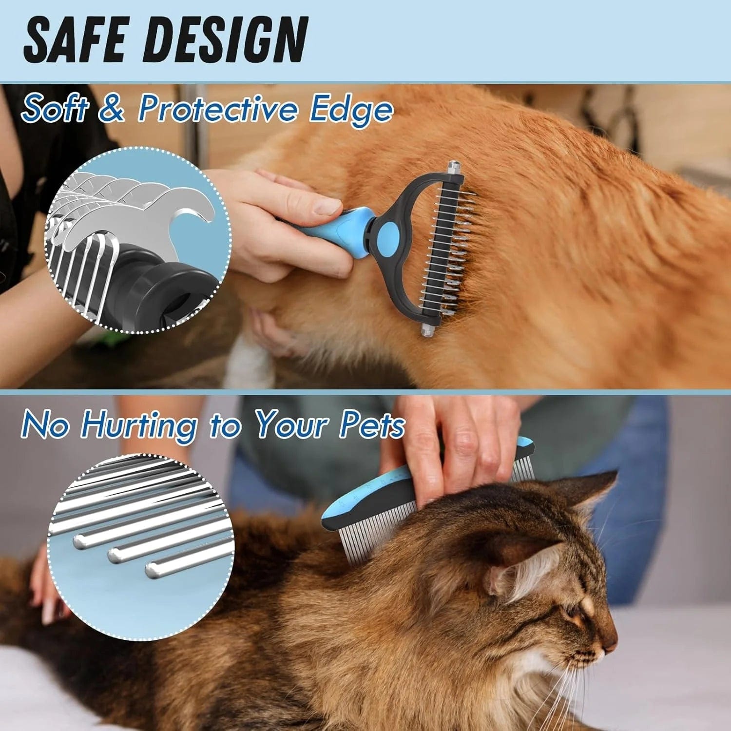 Pet Grooming Brush and Metal Comb Set, Cat and Dog Brush for Shedding, Dematting and Deshedding Brush - Dogs' Shedding Tool for Long and Matted Haired Pets, Blue