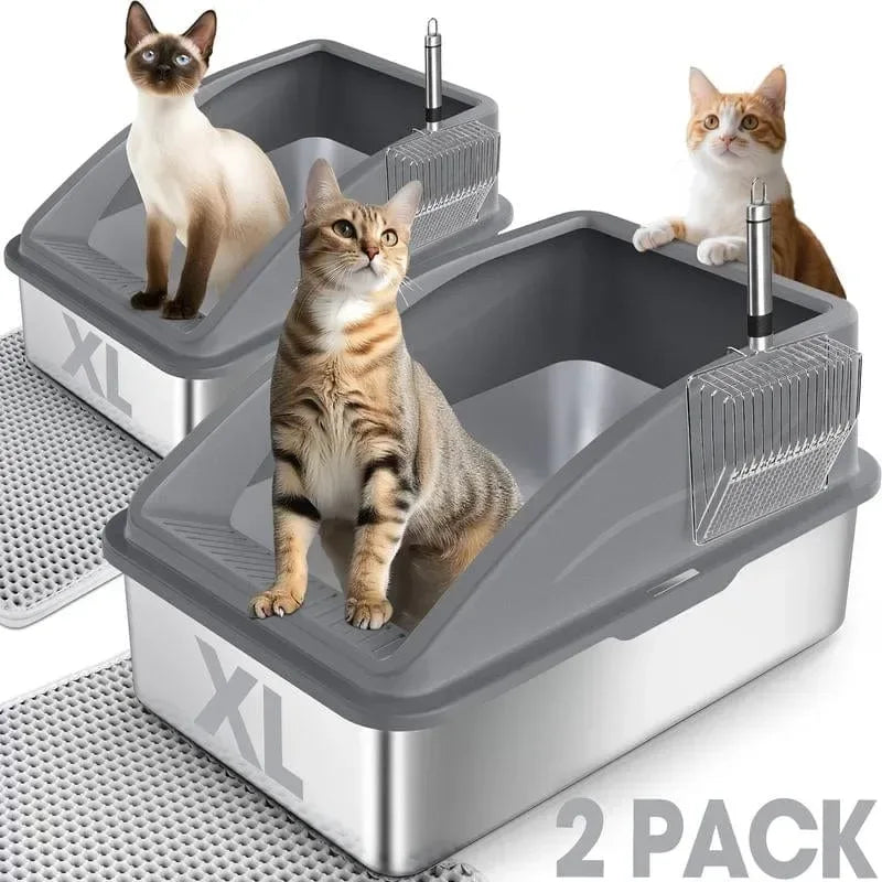 AIPERRO Enclosed Stainless Steel Cat Litter Box with Lid,High Side Cats Toilet Metal Kitten Litter Pan, Pet Cleaning Tool for Big and Small Cats, Rabbits, Splash-Proof and Non-Stick Anti-Urine Leakage Cat Poop Box Odorless, Outdoorfun