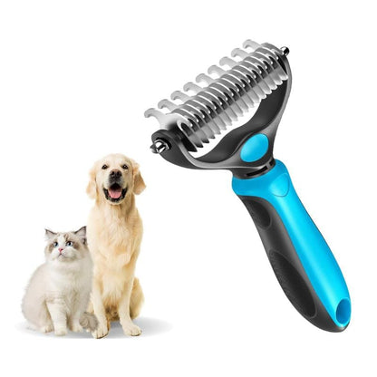 Pet Grooming Brush Double Sided Undercoat Rake for Dogs Cats with 9 Tooth & 17 Tooth Sides for Shedding Dematting & Tangle Removal Blue Plastic Handle - Deshedding Tool