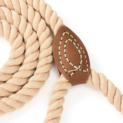 Dog Leash, Braided Cotton Rope Leashes with Leather Tip - Heavy Duty Metal Clasp, 6FT, 1/2" Thick - Wedding, Walking & Training Leash for Small Medium Large Dogs (Light Brown)