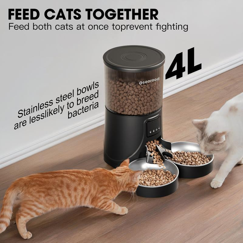 【Dealsforyoudays】Automatic Cat Feeder for 2 Cats with Camera | App-Controlled with Real-Time Video Chat | Dual Stainless Steel Bowls | 2.4Ghz Wifi Only | Ideal for Cats & Dogs | 1 Gallon / 135Oz / 4L Capacity!#2