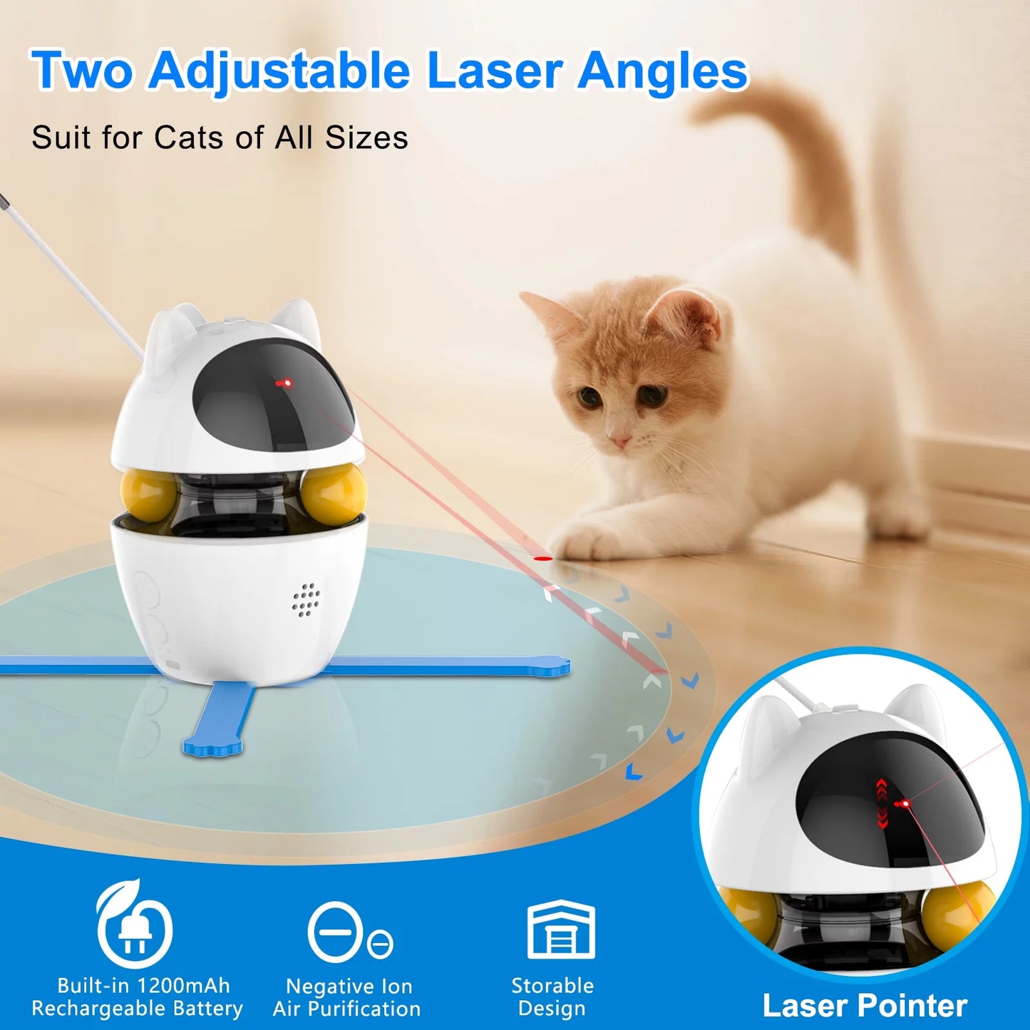 Indoor Automatic Interactive Cat Toy, 3-In-1 Cat Interactive Laser Ball Feather Toy, Suitable for All Kinds of Cats, Including Kittens