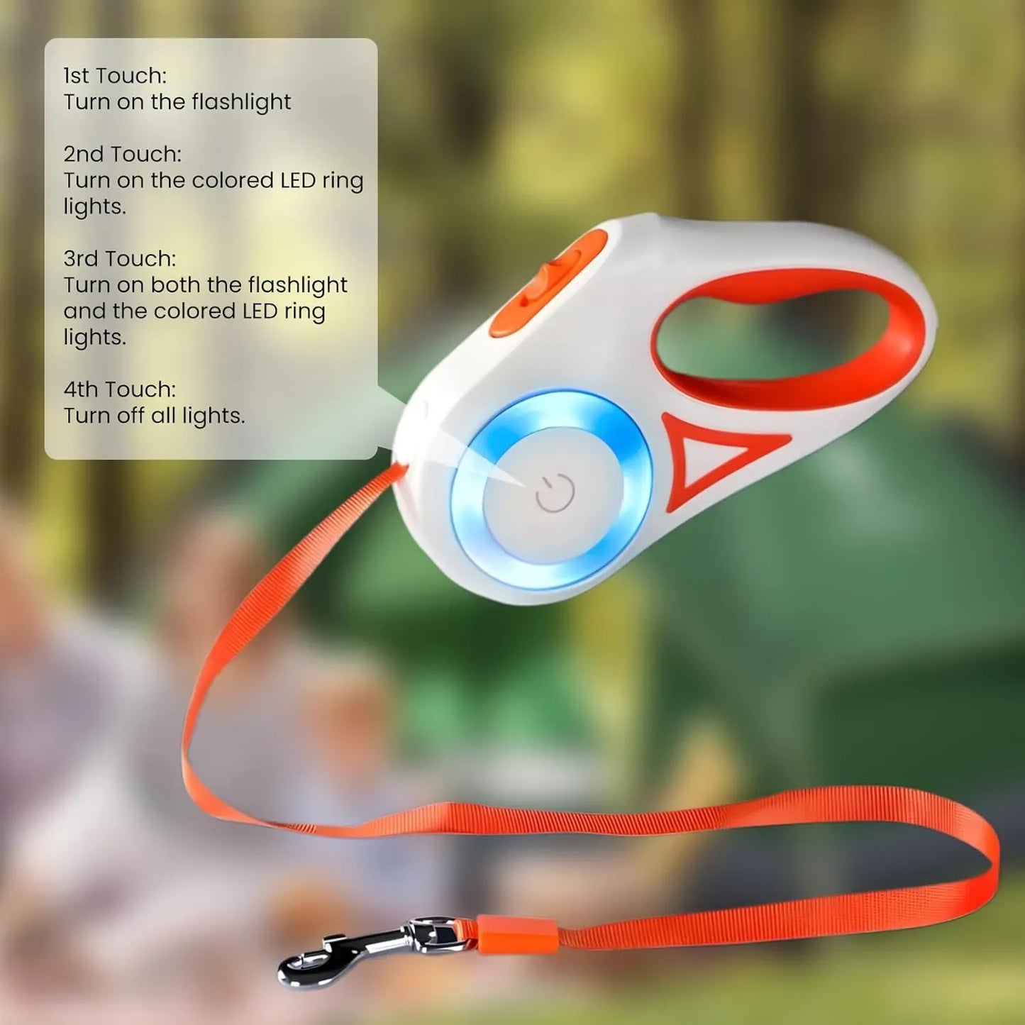 Heavy-Duty Retractable LED Dog Leash with Flashlight (16 ft, Up to 110 lbs)