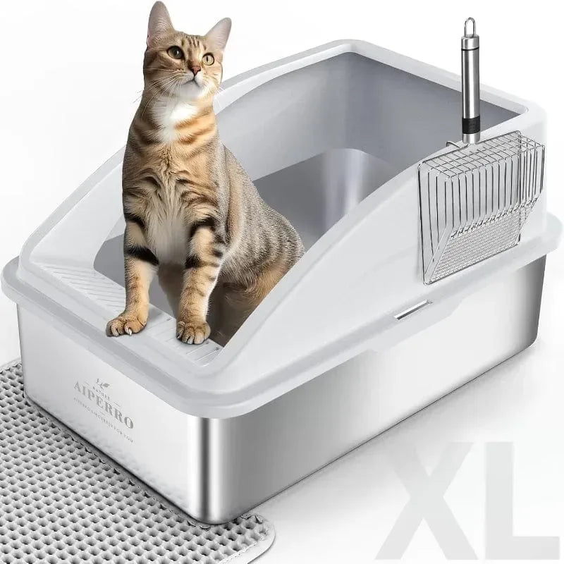 AIPERRO Extra Large Stainless Steel Enclosed Cat Litter Box with Lid & Splash Control