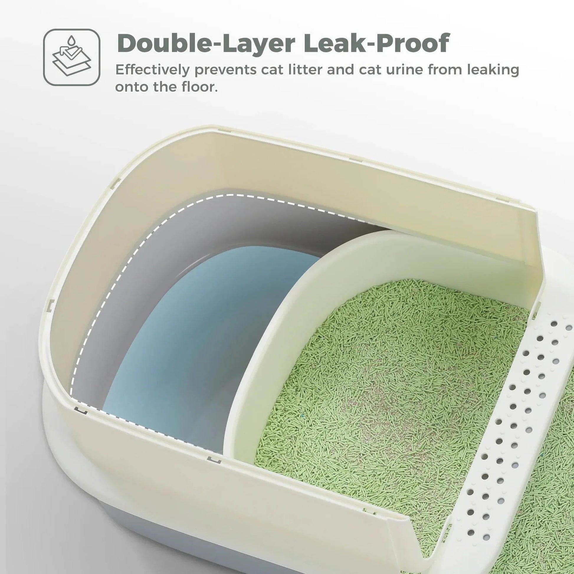 Large Cat Litter Box with Scoop Litter Box with Lid Double-Layer Leak-Proof Litter Box for Cat, Gray