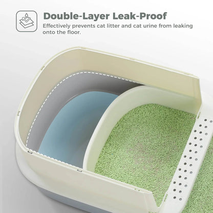 Large Cat Litter Box with Scoop Litter Box with Lid Double-Layer Leak-Proof Litter Box for Cat, Gray