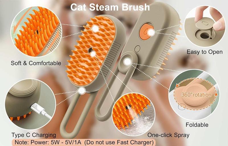 3-in-1 Pet Steam Grooming Brush with Mist Spray – Rechargeable & Gentle Care