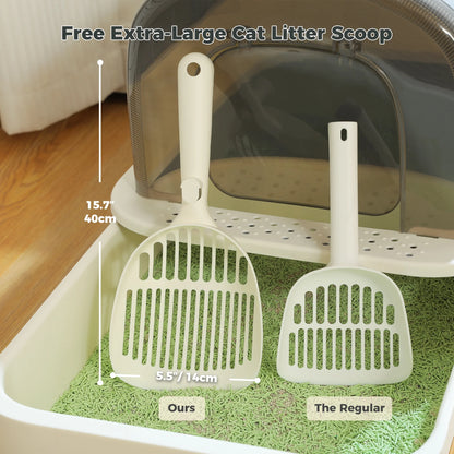 Large Cat Litter Box with Scoop Litter Box with Lid Double-Layer Leak-Proof Litter Box for Cat, Gray