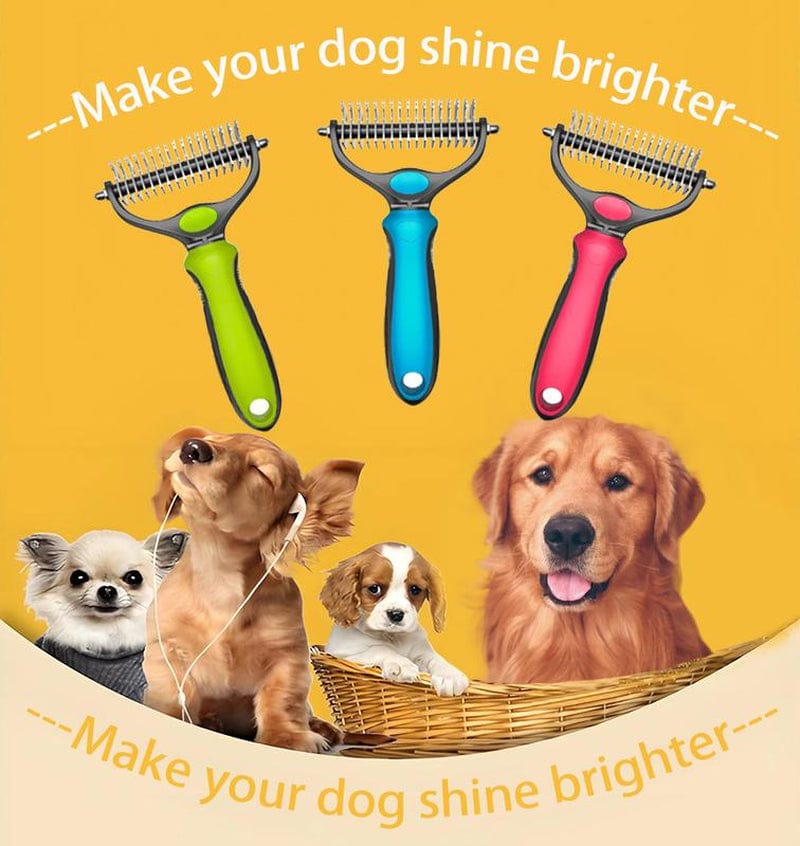 Pet Grooming Brush Double Sided Undercoat Rake for Dogs Cats with 9 Tooth & 17 Tooth Sides for Shedding Dematting & Tangle Removal Blue Plastic Handle - Deshedding Tool