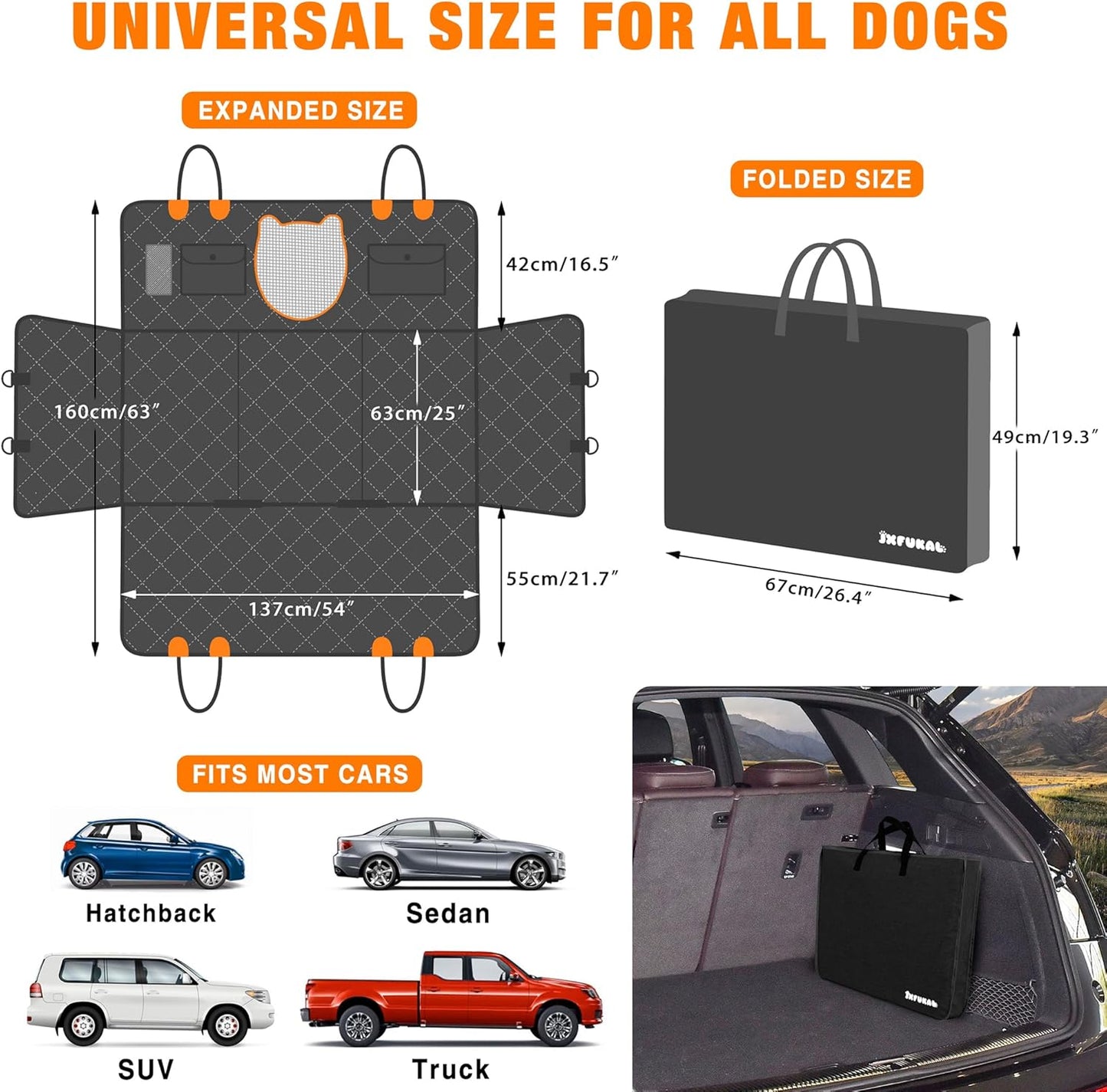 Back Seat Extender for Dogs, Dog Car Seat Cover for Back Seat Waterproof Dog Hammock for Car with Hard Bottom Holds 400Lbs, Pet Backseat Protector for Car, SUV & Truck