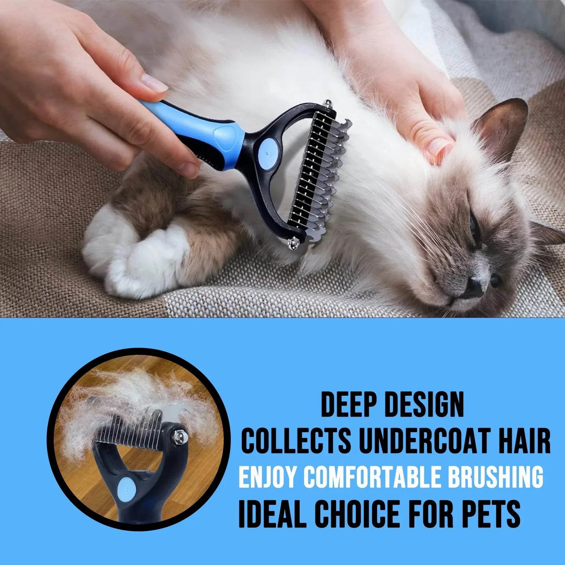 Pet Hair Brush & Grooming Comb Set - Self Cleaning Slicker Brush & Deshedding Comb for Dogs & Cats