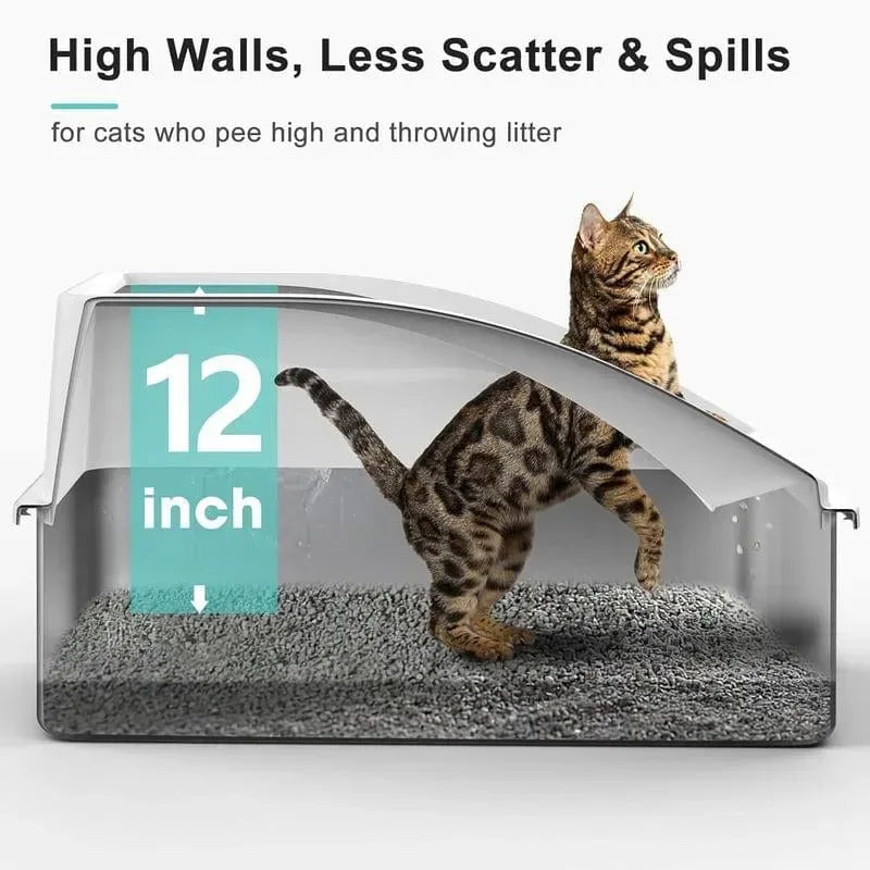 AIPERRO Enclosed Stainless Steel Cat Litter Box with Lid,High Side Cats Toilet Metal Kitten Litter Pan, Pet Cleaning Tool for Big and Small Cats, Rabbits, Splash-Proof and Non-Stick Anti-Urine Leakage Cat Poop Box Odorless, Outdoorfun