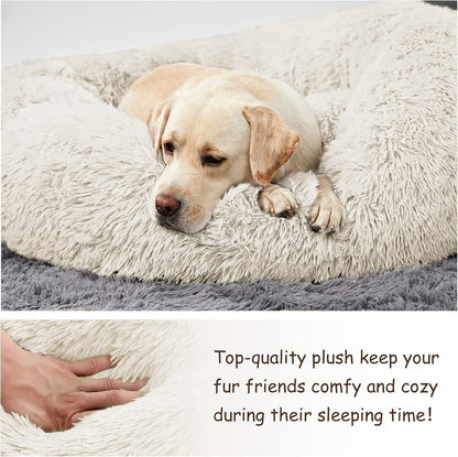 Anti-Anxiety Fluffy Faux Fur Donut Pet Bed (27", White)