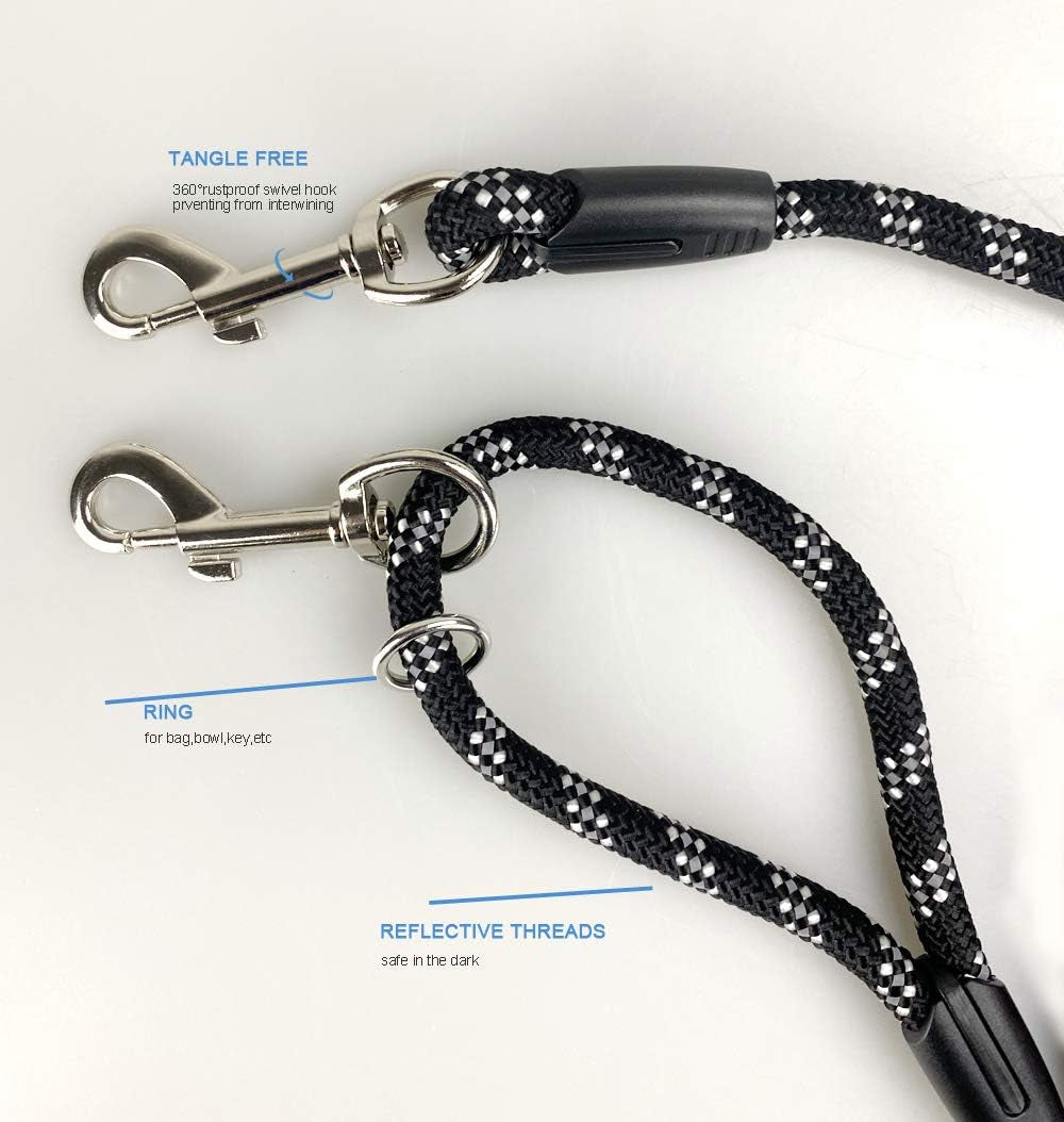 Long Rope Dog Leash for Dog Training 12FT 20FT 30FT 50FT, Reflective Threads Dog Cat Leashes Tie-Out Check Cord Recall Training Agility Lead for Large Medium Small Dogs (Black, 10Mm*50Ft)
