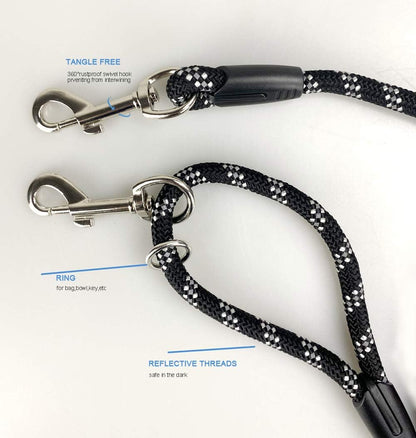 Long Rope Dog Leash for Dog Training 12FT 20FT 30FT 50FT, Reflective Threads Dog Cat Leashes Tie-Out Check Cord Recall Training Agility Lead for Large Medium Small Dogs (Black, 10Mm*50Ft)