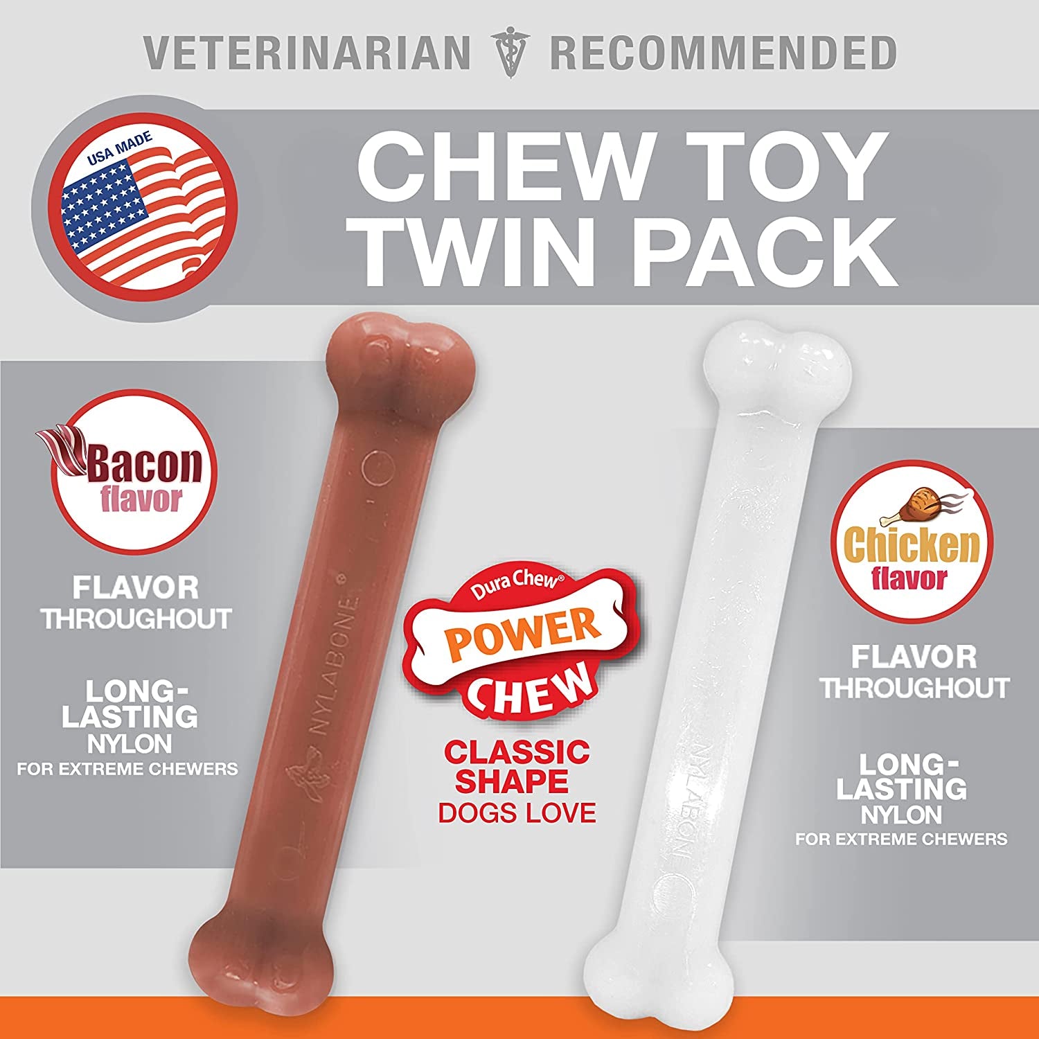 Original Bone Power Chew Toy for Dogs, Durable Dog Toys for Aggressive Chewers, Basted Blast Chicken Flavor, Large - up to 50 Lbs, 2 Pack