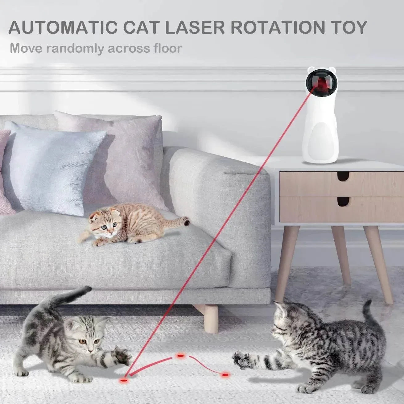 Cat Laser Toy, Pet Laser for Cats USB Charging or AA Battery Operated, Interactive Cat Chase Toy with 5 Rotating Modes - Auto Shut off and Silent - Kitten/Cat Owner'S Gift Idea