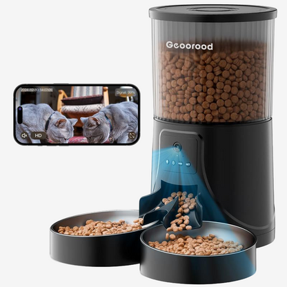 Smart Dual-Bowl Automatic Pet Feeder with Camera | App-Controlled, Stainless Steel, 4L Capacity