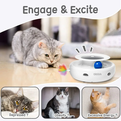 2In1 Interactive Toys for Indoor Cats, Timer Auto On/Off, Cat Toy Balls & Ambush Electronic Cat Mice Toy for Entertainment with 6Pcs Feathers, Dual Power Supplies