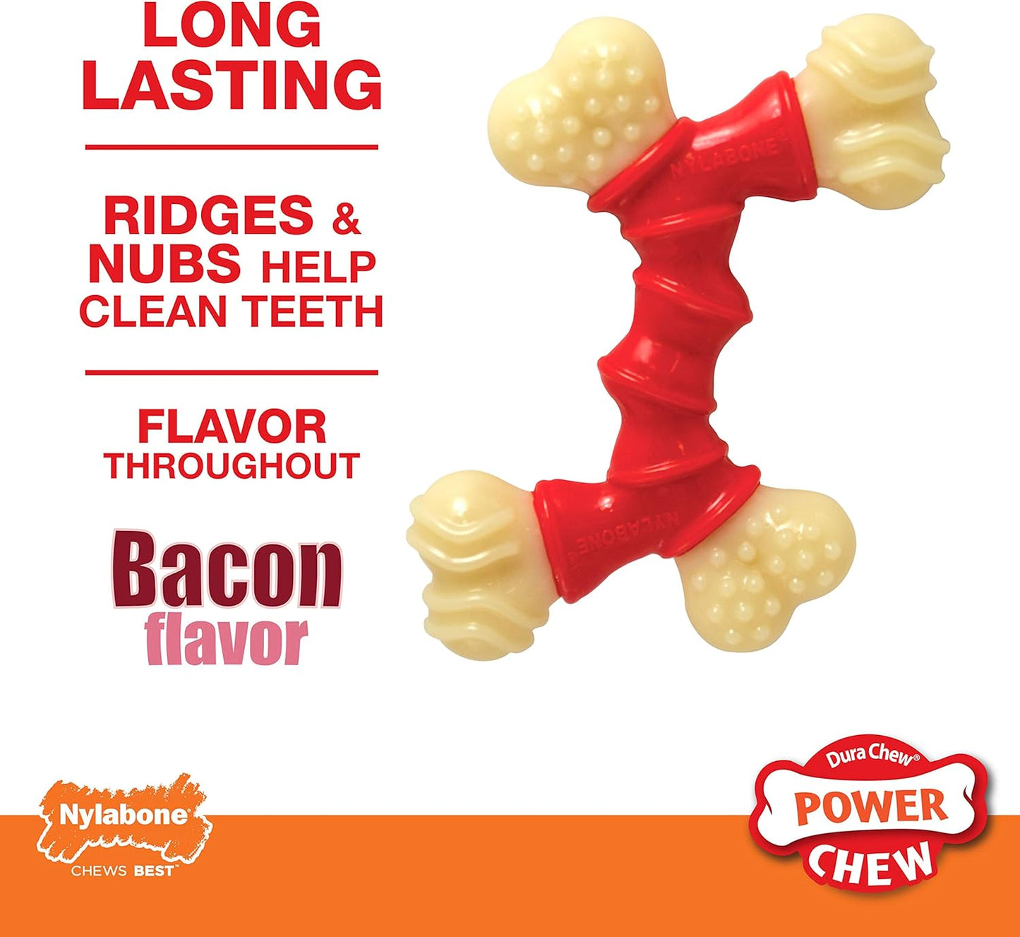 Double Bone Power Chew Toy for Dogs, Dog Toys for Aggressive Chewers, Bacon Flavor, Medium - up to 35 Lbs, 1 Count