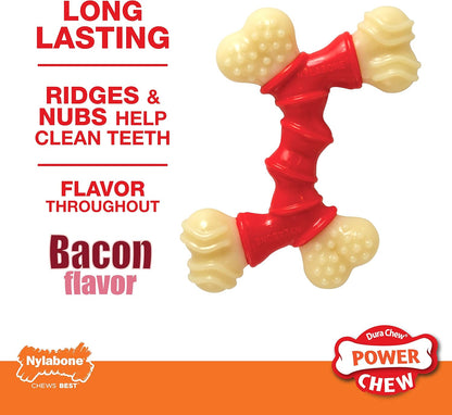 Double Bone Power Chew Toy for Dogs, Dog Toys for Aggressive Chewers, Bacon Flavor, Medium - up to 35 Lbs, 1 Count