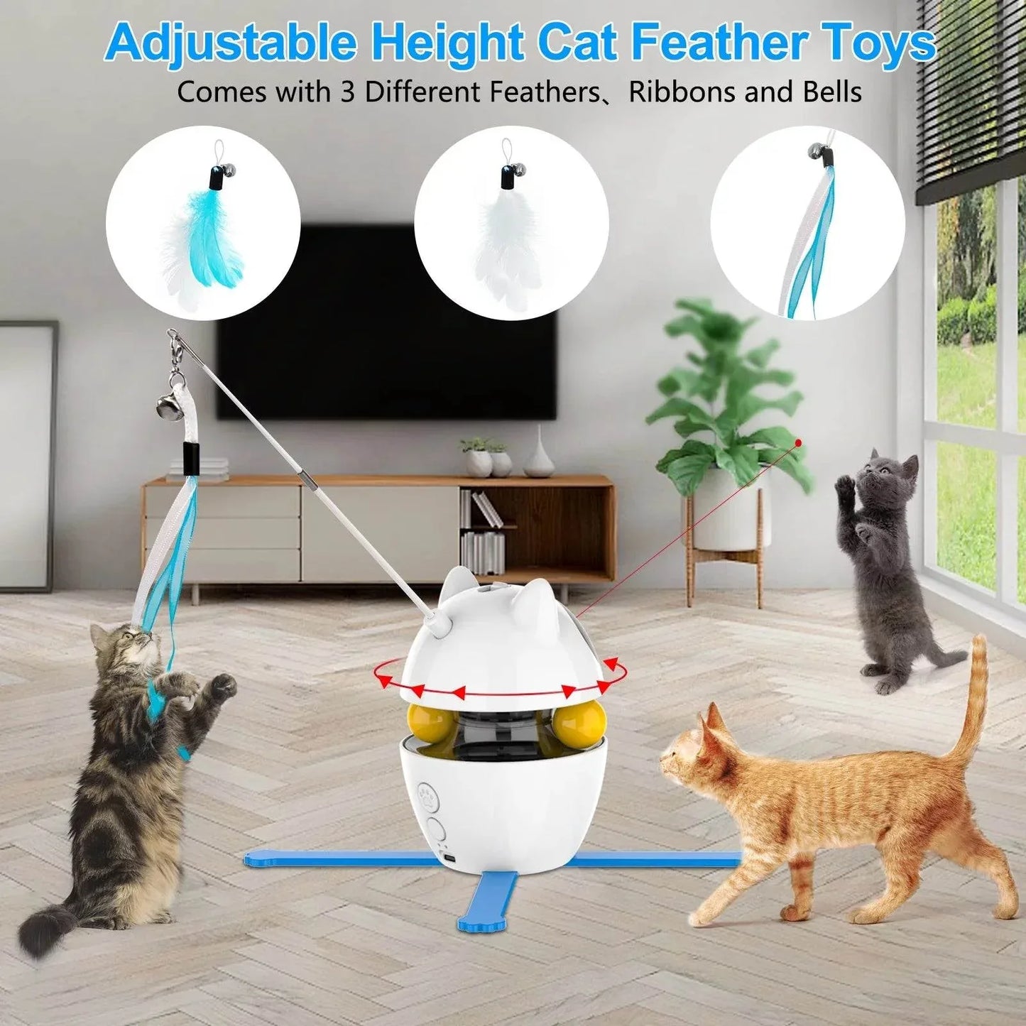 Indoor Automatic Interactive Cat Toy, 3-In-1 Cat Interactive Laser Ball Feather Toy, Suitable for All Kinds of Cats, Including Kittens
