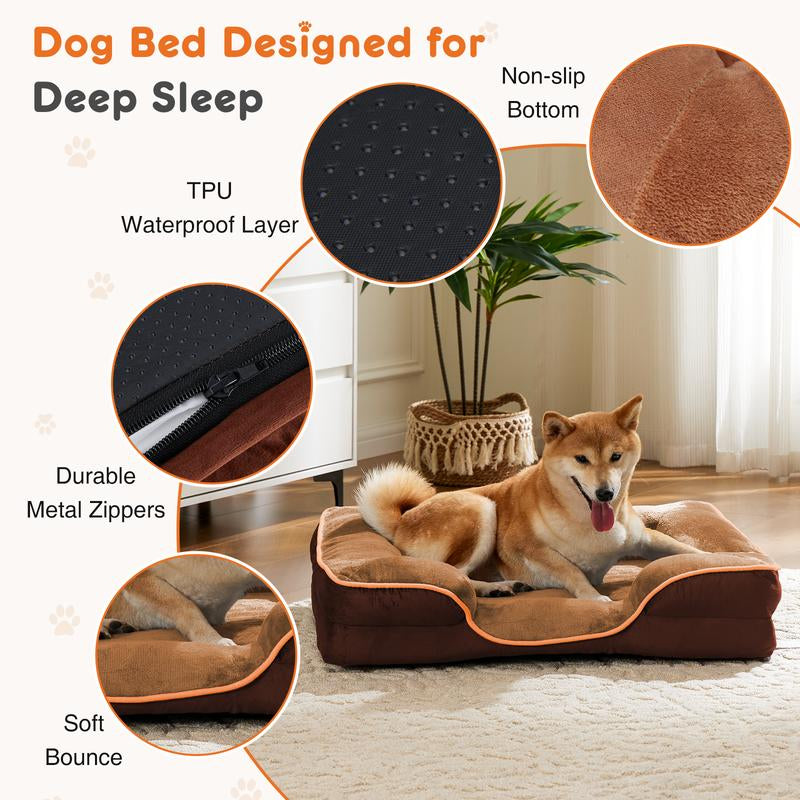 Orthopedic Dog Bed, Memory Foam Pet Bed for Small Dogs & Cats with Washable Removable Cover Non-Slip Base Waterproof Liner Egg Crate Foam for Improved Sleep
