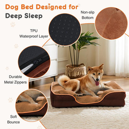 Orthopedic Dog Bed, Memory Foam Pet Bed for Small Dogs & Cats with Washable Removable Cover Non-Slip Base Waterproof Liner Egg Crate Foam for Improved Sleep
