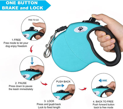 16 Ft Retractable Dog Leash for Large Dogs up to 110 Lbs,Tangle-Free Nylon Tape,Blue L