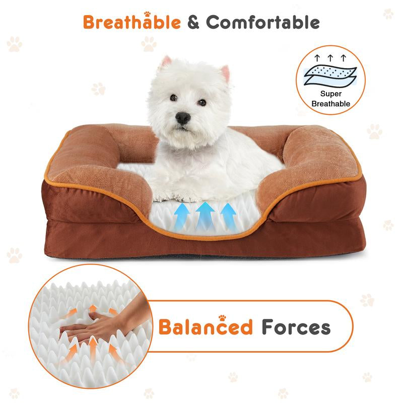 Orthopedic Dog Bed, Memory Foam Pet Bed for Small Dogs & Cats with Washable Removable Cover Non-Slip Base Waterproof Liner Egg Crate Foam for Improved Sleep