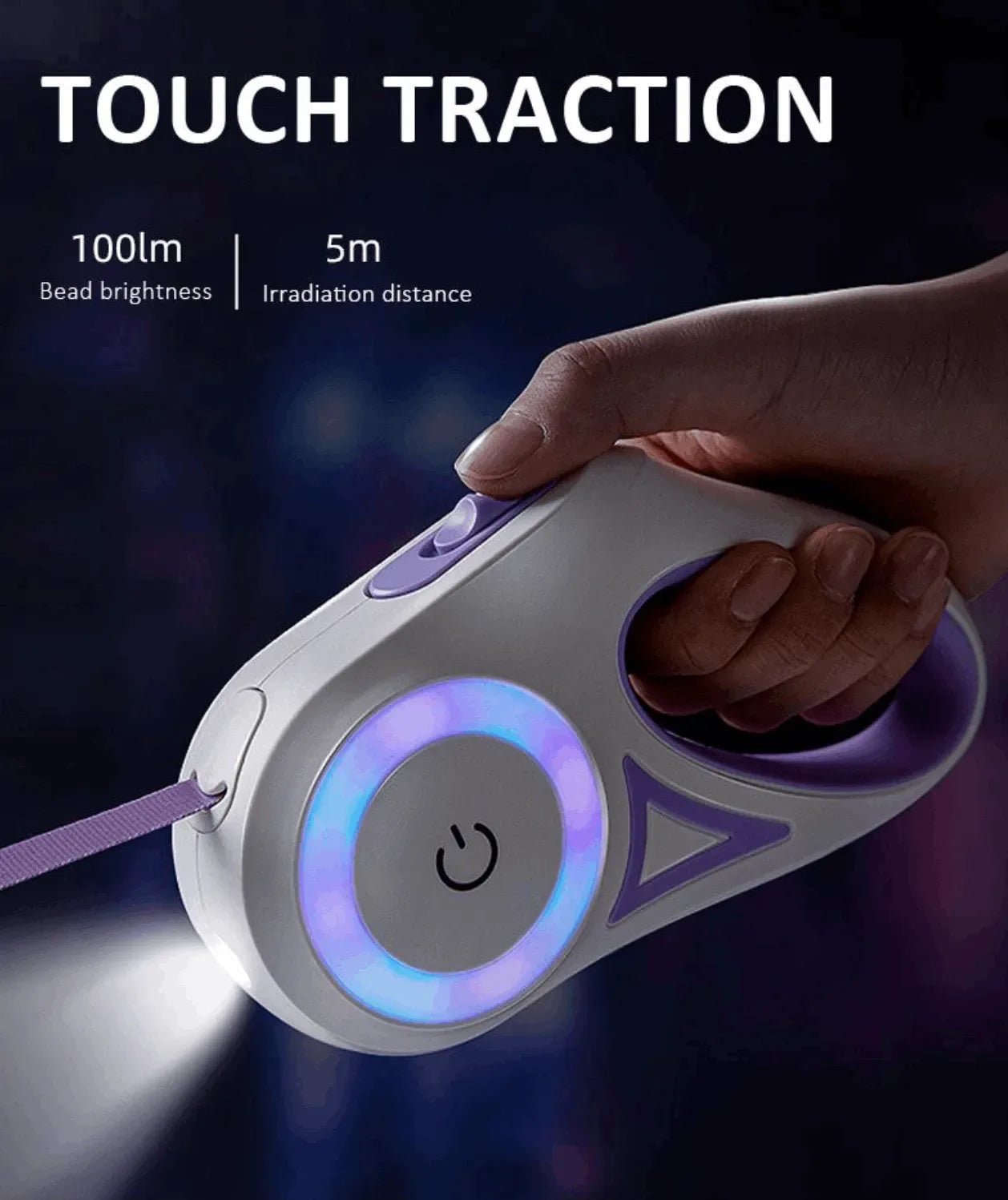 Heavy-Duty Retractable LED Dog Leash with Flashlight (16 ft, Up to 110 lbs)