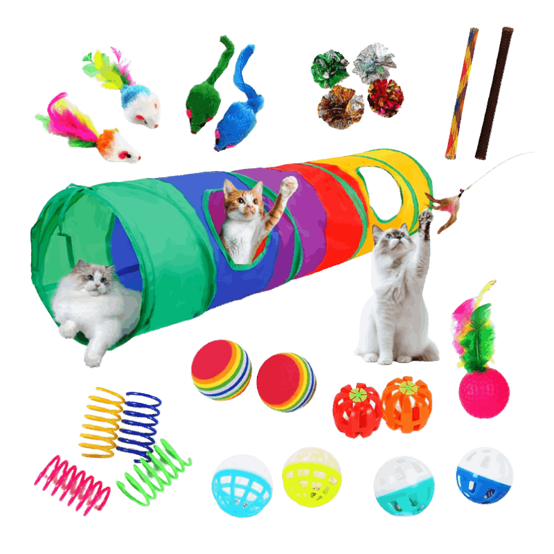Interactive Cat Enrichment Bundle with 25 Toys & Collapsible Tunnel